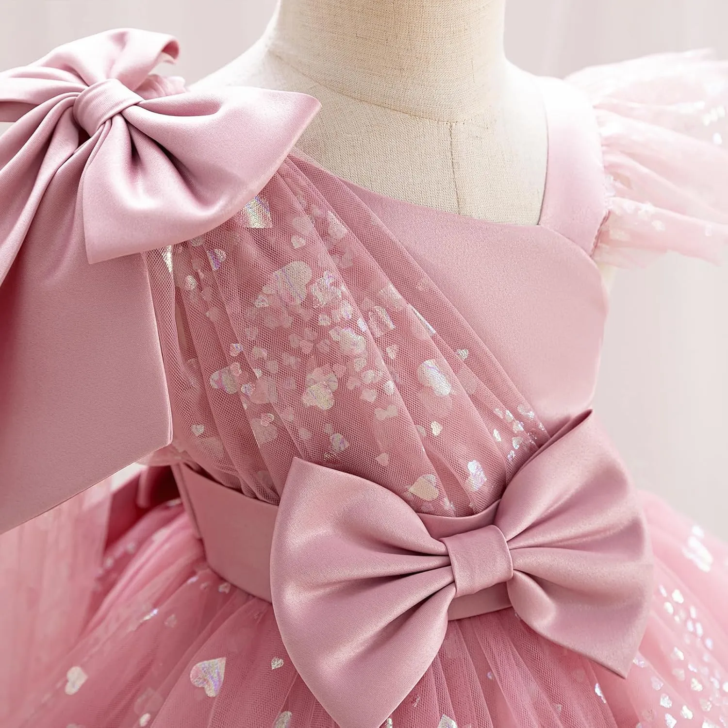 OBEEII Toddler Baby Girls Pageant Dress Sequins Heart Tulle Tutu Dress Flower Wedding Princess Birthday Party Prom Gown