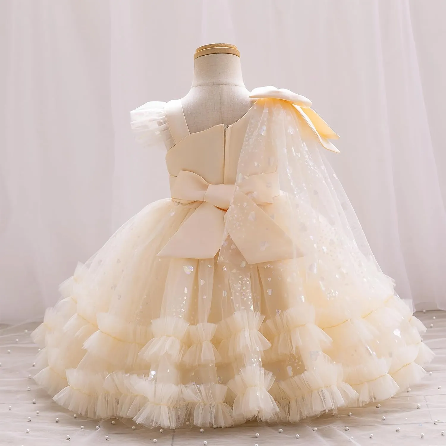 OBEEII Toddler Baby Girls Pageant Dress Sequins Heart Tulle Tutu Dress Flower Wedding Princess Birthday Party Prom Gown