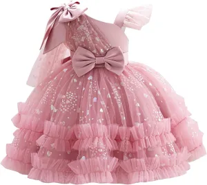 OBEEII Toddler Baby Girls Pageant Dress Sequins Heart Tulle Tutu Dress Flower Wedding Princess Birthday Party Prom Gown