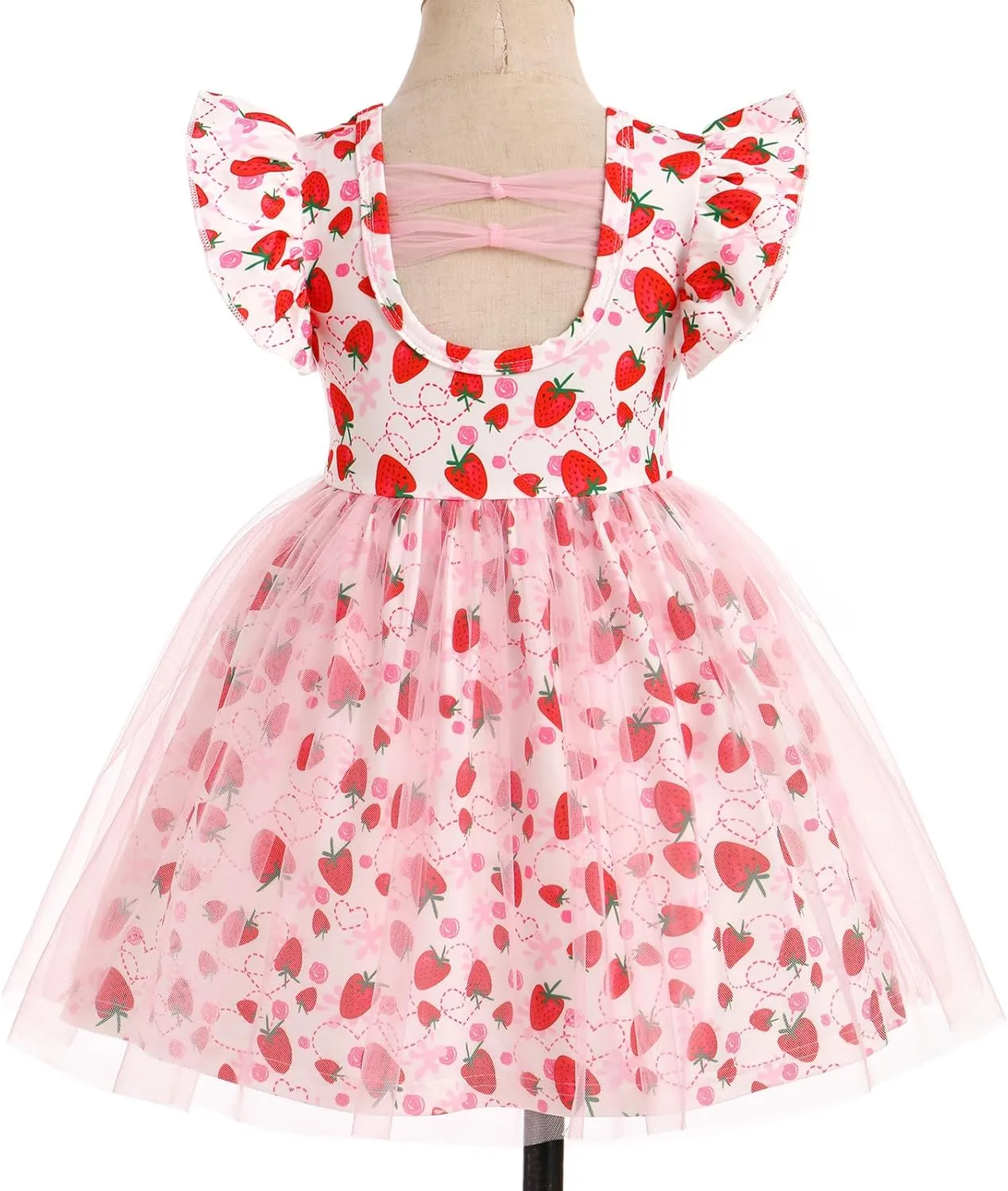 ODASDO Birthday Dress for Baby Girls Toddlers Kids Cartoon Printed Fly Sleeve A-line Tulle Tutu Princess Summer Holiday Dress