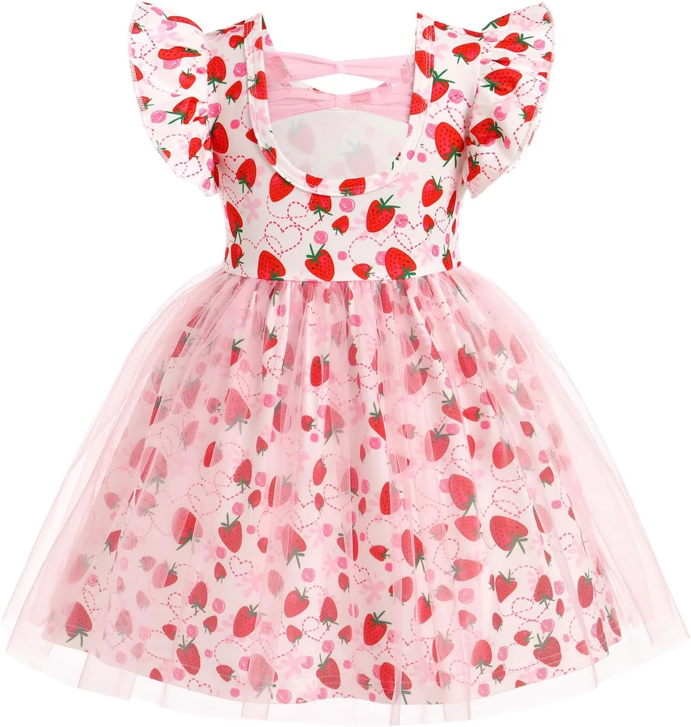ODASDO Birthday Dress for Baby Girls Toddlers Kids Cartoon Printed Fly Sleeve A-line Tulle Tutu Princess Summer Holiday Dress
