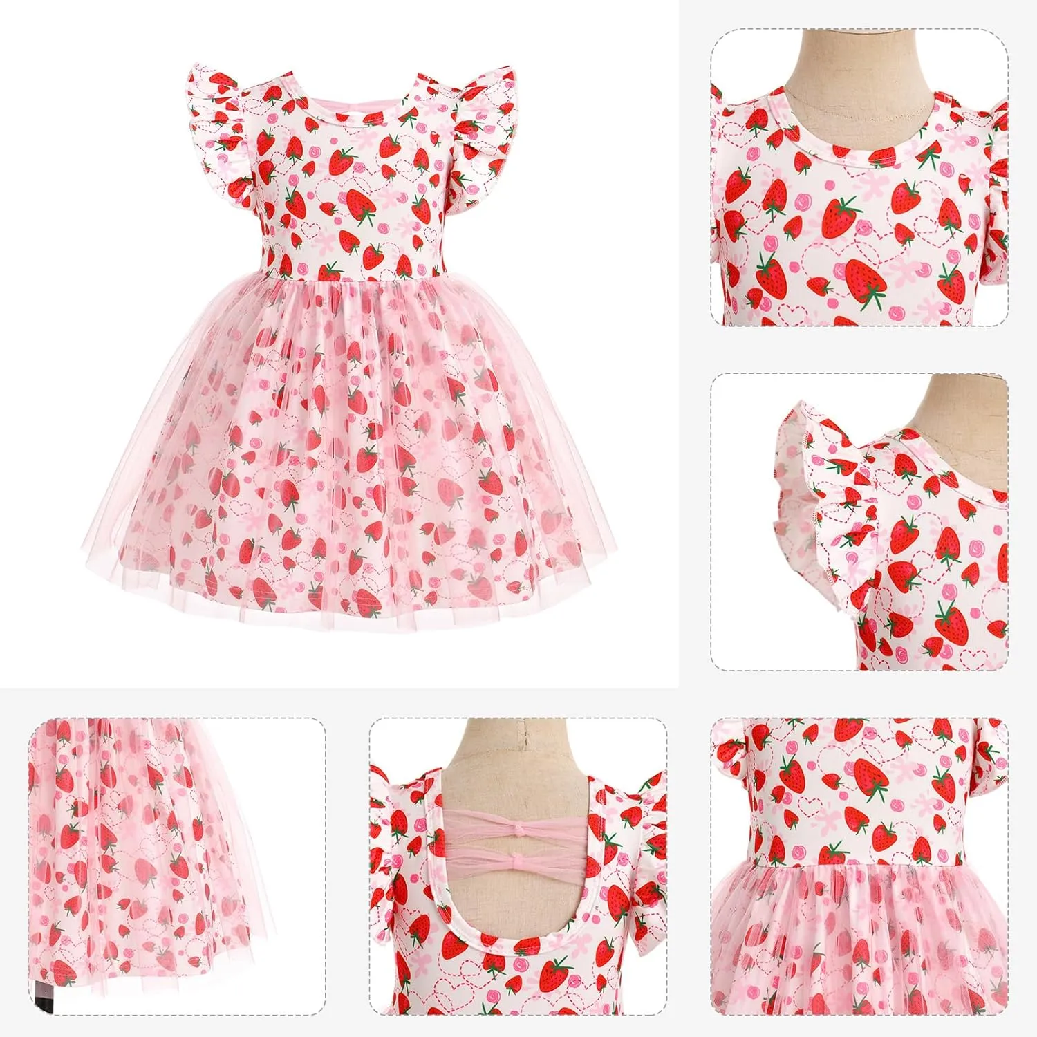 ODASDO Birthday Dress for Baby Girls Toddlers Kids Cartoon Printed Fly Sleeve A-line Tulle Tutu Princess Summer Holiday Dress