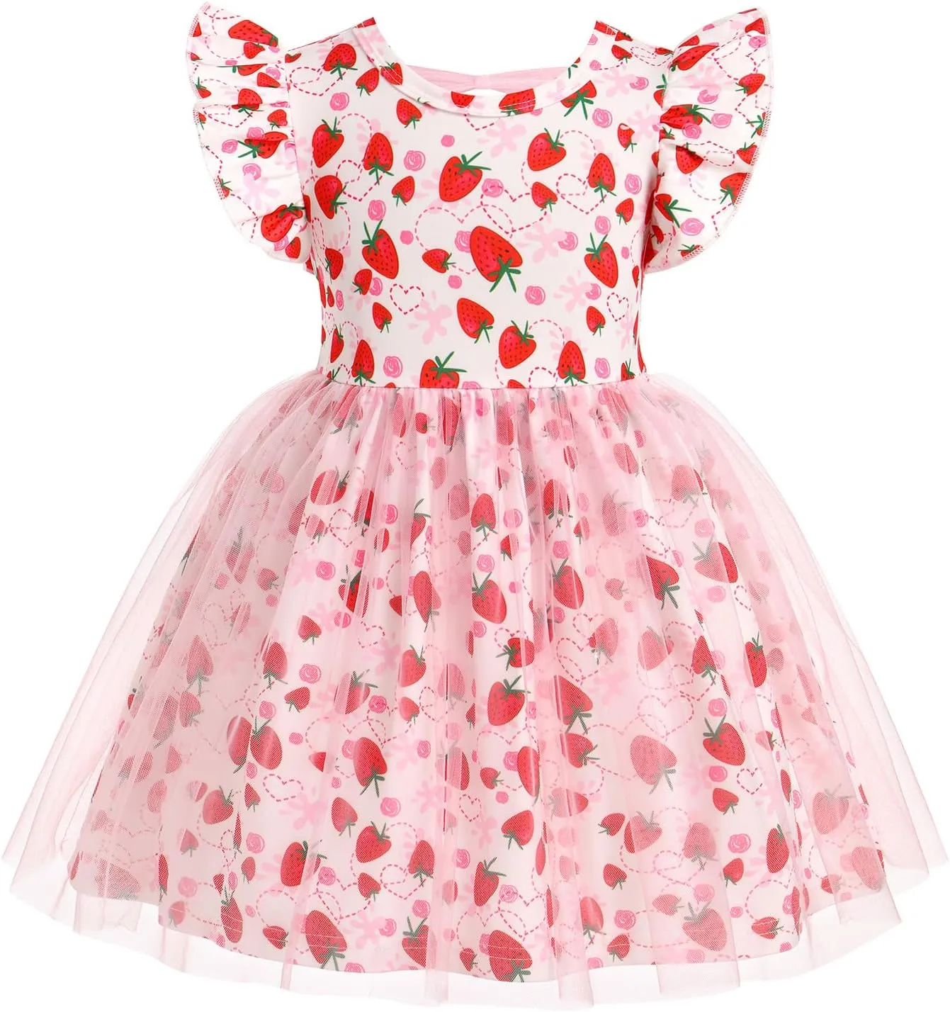 ODASDO Birthday Dress for Baby Girls Toddlers Kids Cartoon Printed Fly Sleeve A-line Tulle Tutu Princess Summer Holiday Dress