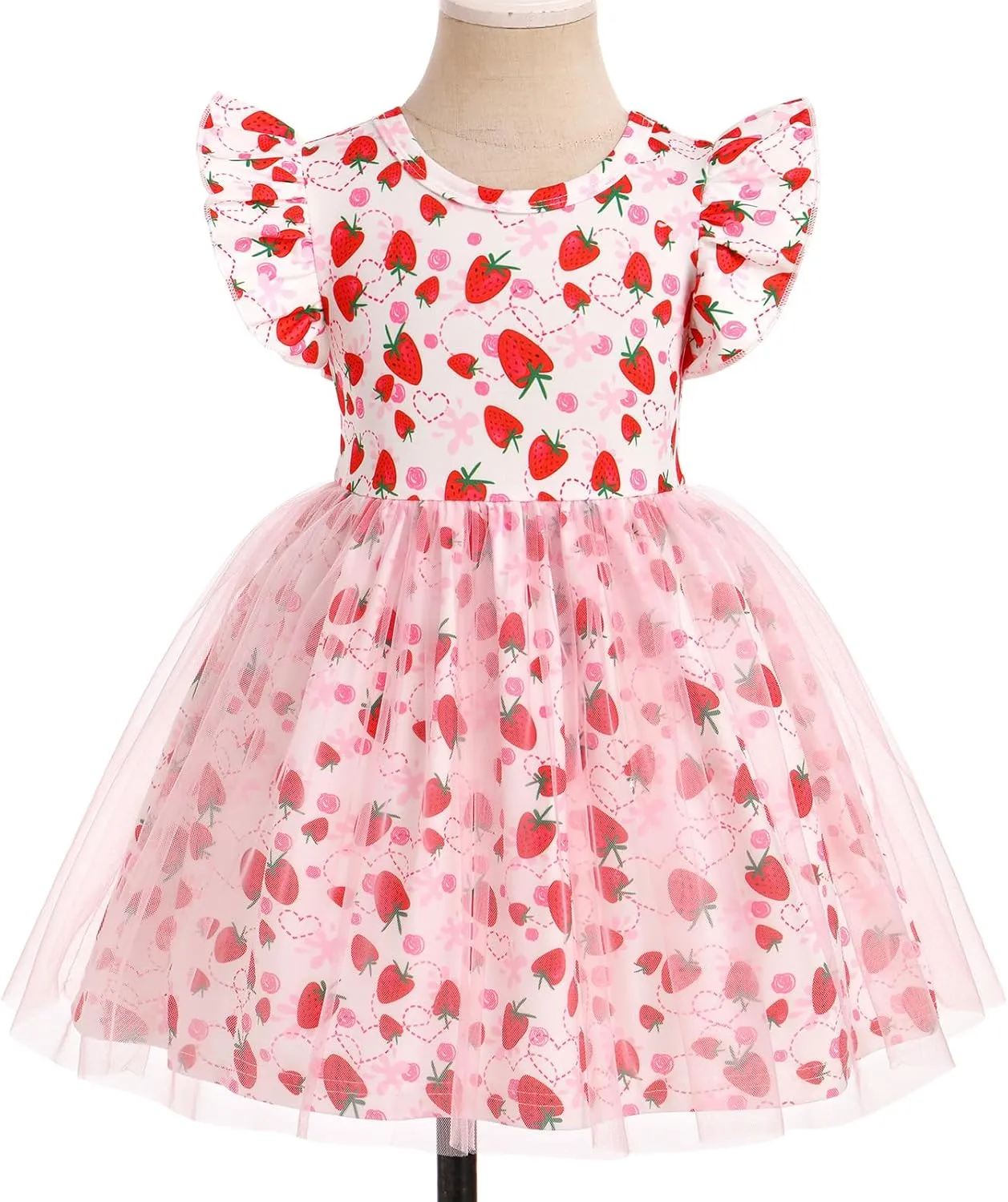ODASDO Birthday Dress for Baby Girls Toddlers Kids Cartoon Printed Fly Sleeve A-line Tulle Tutu Princess Summer Holiday Dress