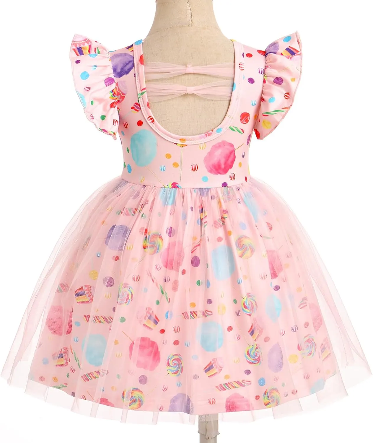 ODASDO Birthday Dress for Baby Girls Toddlers Kids Cartoon Printed Fly Sleeve A-line Tulle Tutu Princess Summer Holiday Dress