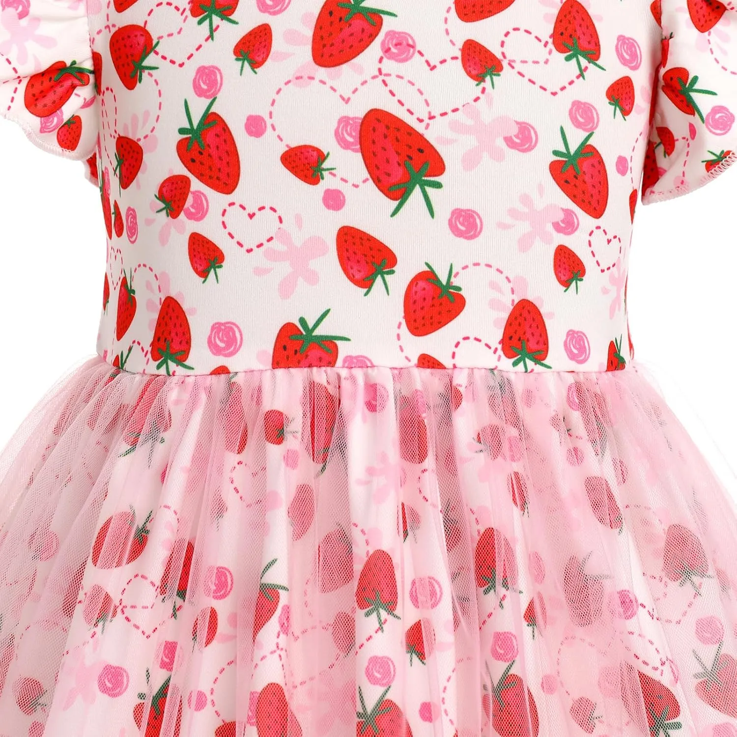 ODASDO Birthday Dress for Baby Girls Toddlers Kids Cartoon Printed Fly Sleeve A-line Tulle Tutu Princess Summer Holiday Dress