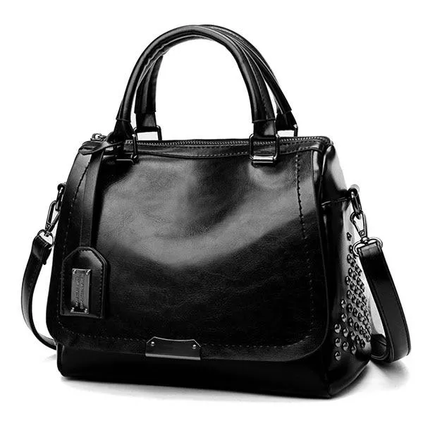 Oil Wax Leather Rivet Boston Bag, Crossbody Bag for Women, Tote Shouler Bag, Luxury Handbags