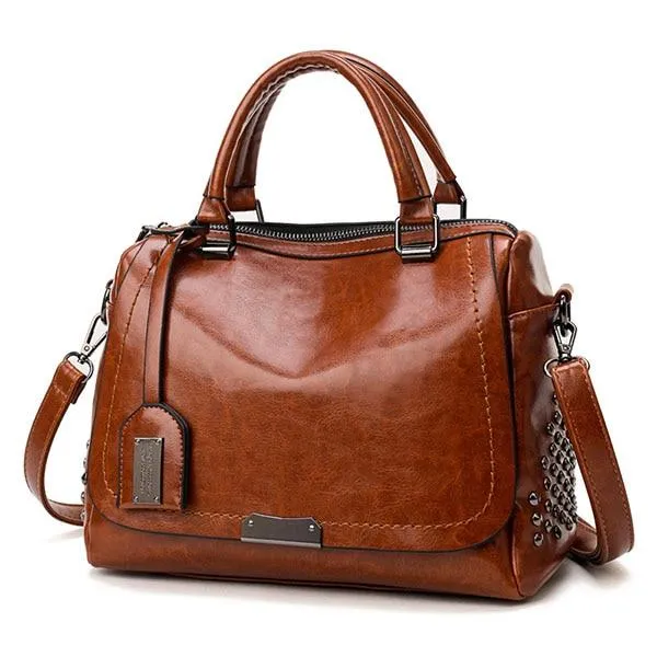 Oil Wax Leather Rivet Boston Bag, Crossbody Bag for Women, Tote Shouler Bag, Luxury Handbags