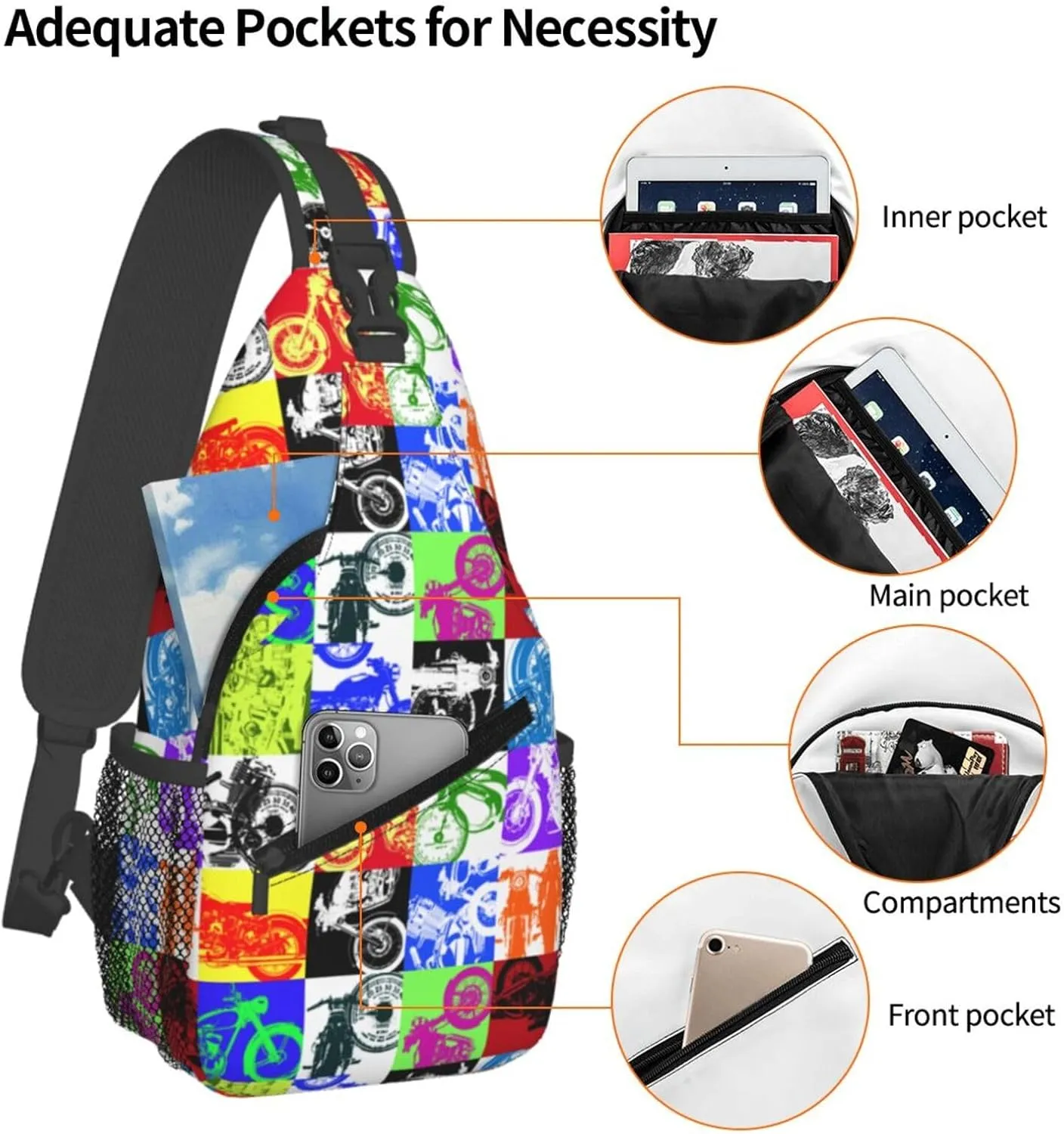Old Motorcycle Impressive Chest Sling Bag Crossbody Shoulder Backpack Bag Gym Cycling Travel Hiking Daypack Cross Bag