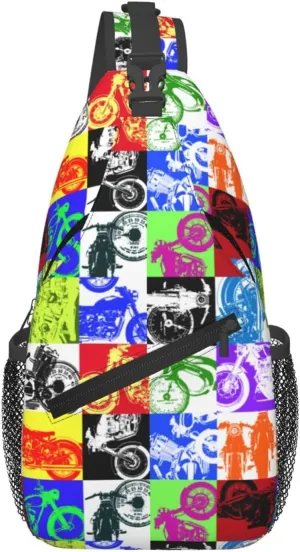 Old Motorcycle Impressive Chest Sling Bag Crossbody Shoulder Backpack Bag Gym Cycling Travel Hiking Daypack Cross Bag