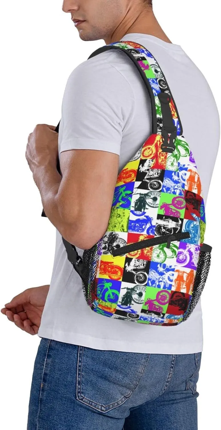 Old Motorcycle Impressive Chest Sling Bag Crossbody Shoulder Backpack Bag Gym Cycling Travel Hiking Daypack Cross Bag