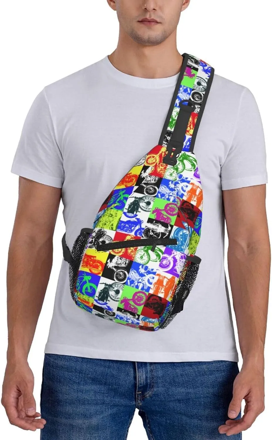 Old Motorcycle Impressive Chest Sling Bag Crossbody Shoulder Backpack Bag Gym Cycling Travel Hiking Daypack Cross Bag