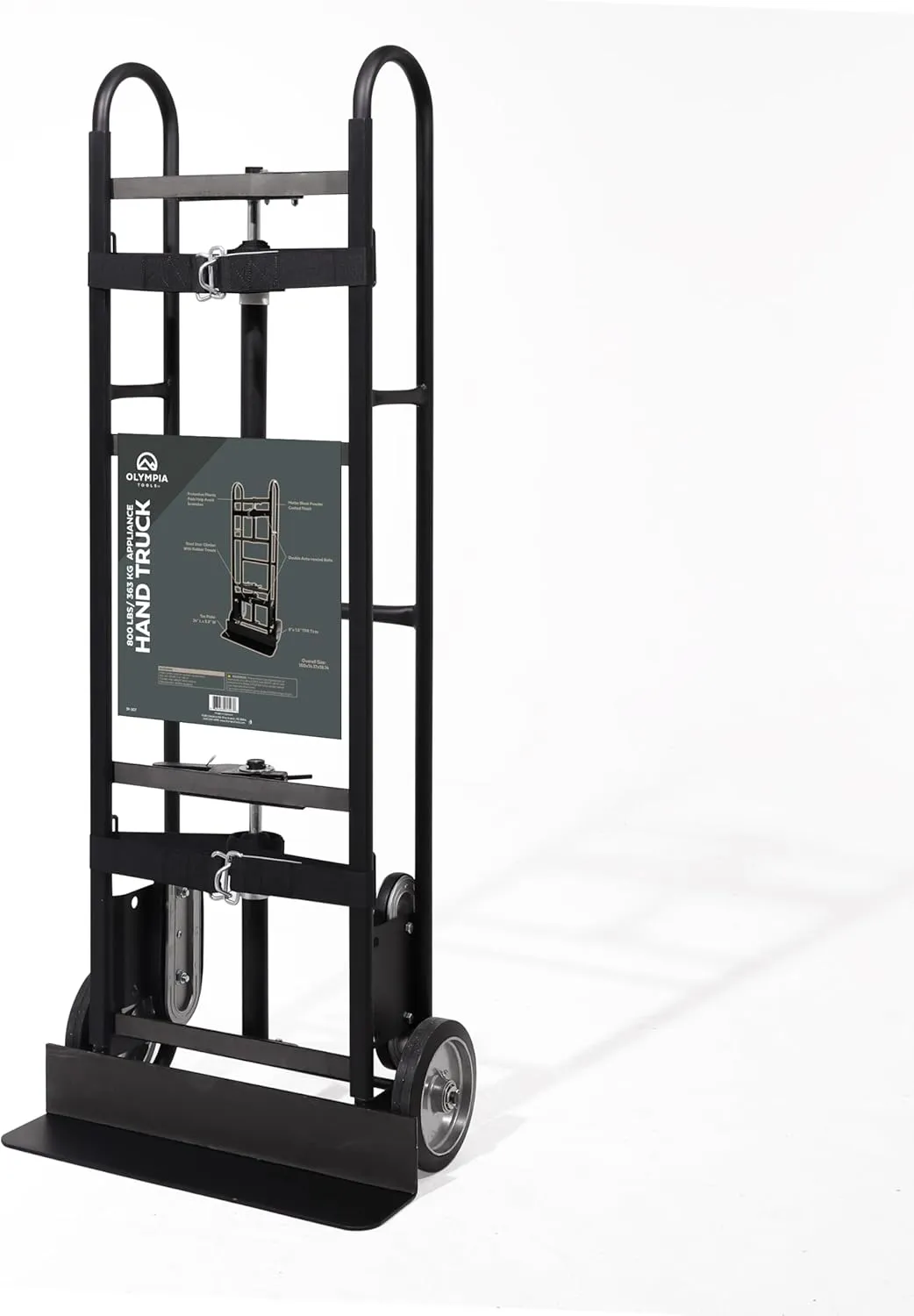 Olympia Tools 800LB Auto-Recoil Appliance Hand Truck - Moving Hand Truck with Easy-to-use Belt Tightener for Transport Large/Bulky Appliances Refrigerator Dolly - Heavy-Duty Furniture Dolly Trolley
