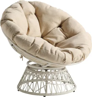 OSP Home Furnishings Wicker Papasan Chair with 360-Degree Swivel, Cream Frame with Cream Cushion