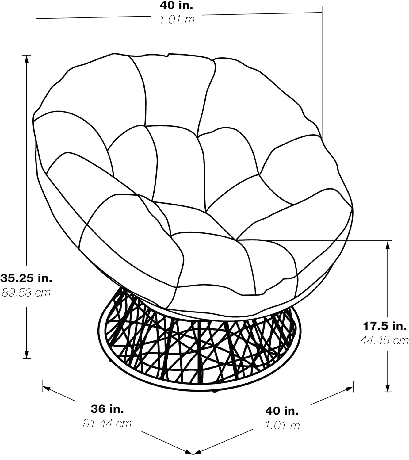 OSP Home Furnishings Wicker Papasan Chair with 360-Degree Swivel, Cream Frame with Cream Cushion
