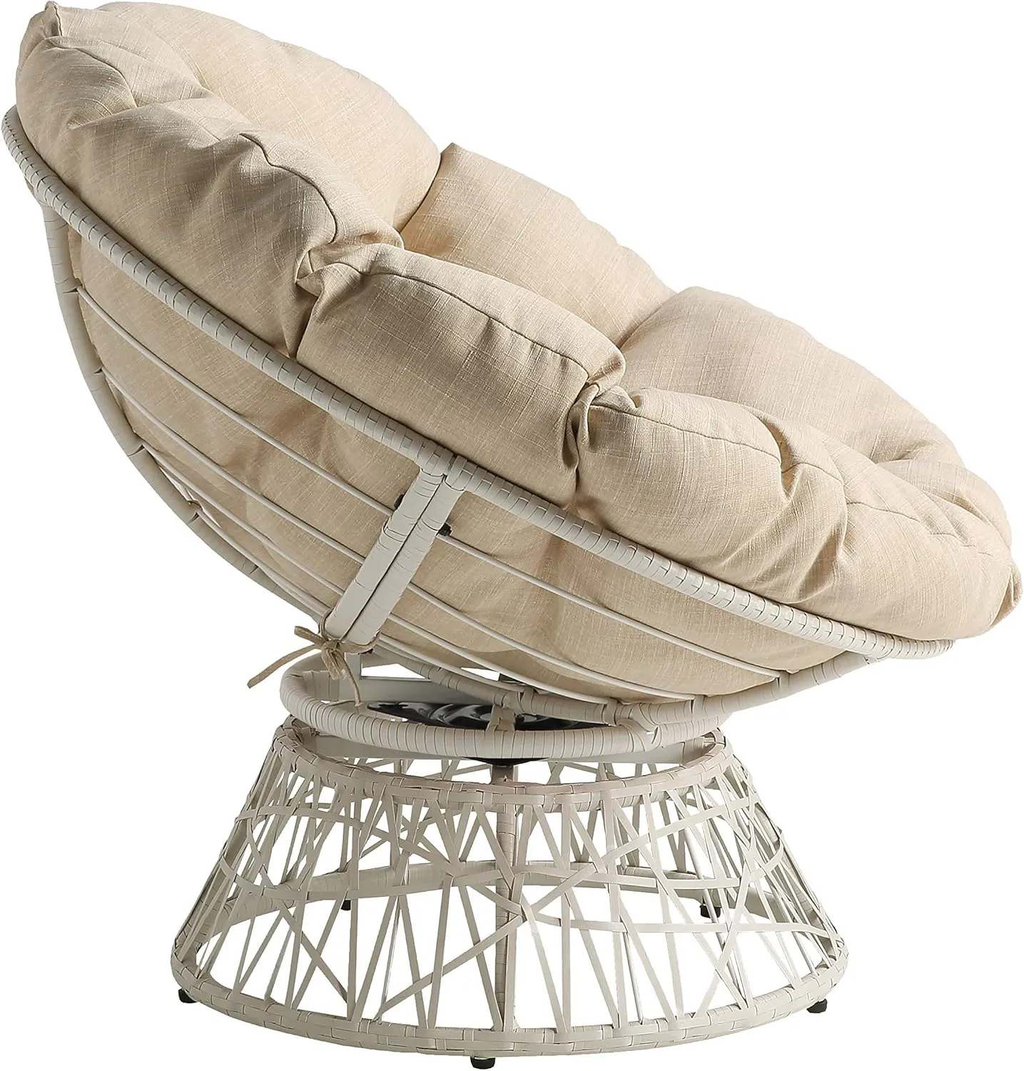 OSP Home Furnishings Wicker Papasan Chair with 360-Degree Swivel, Cream Frame with Cream Cushion
