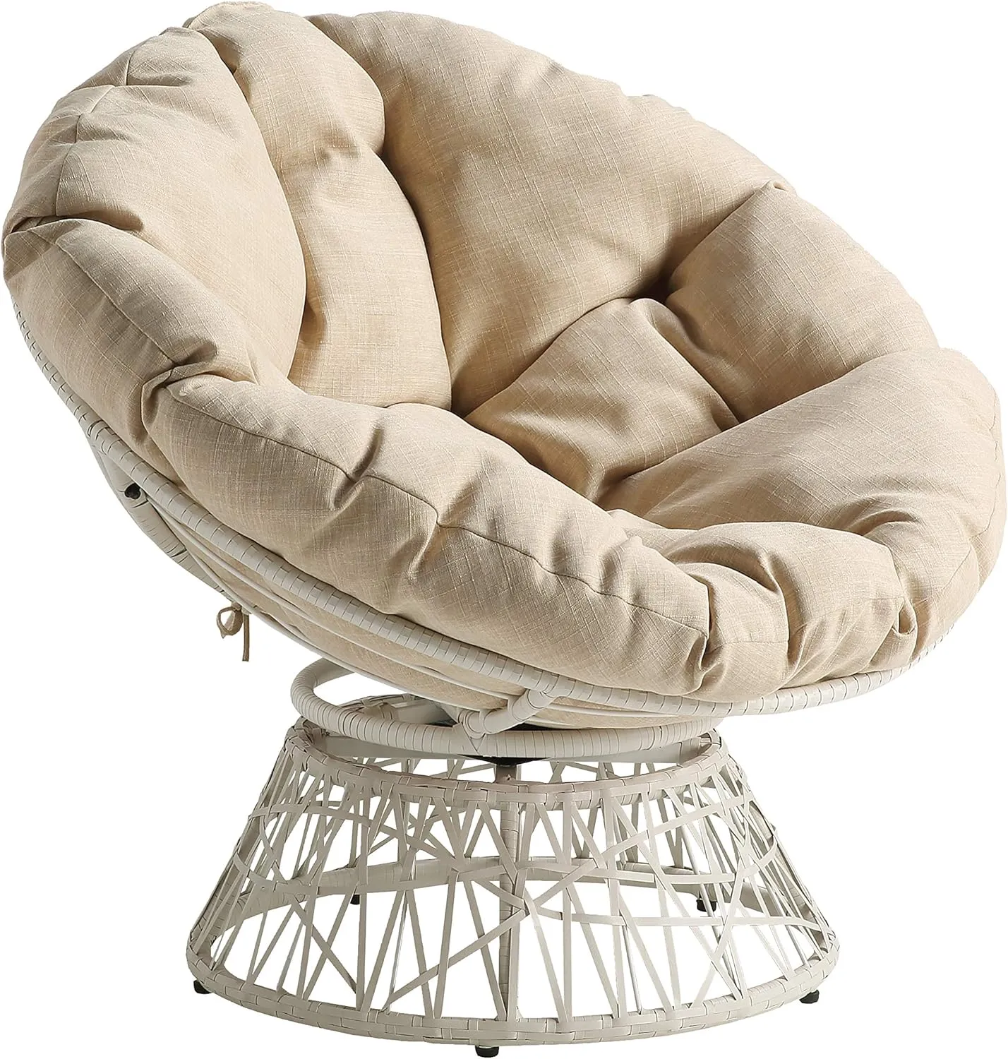OSP Home Furnishings Wicker Papasan Chair with 360-Degree Swivel, Cream Frame with Cream Cushion