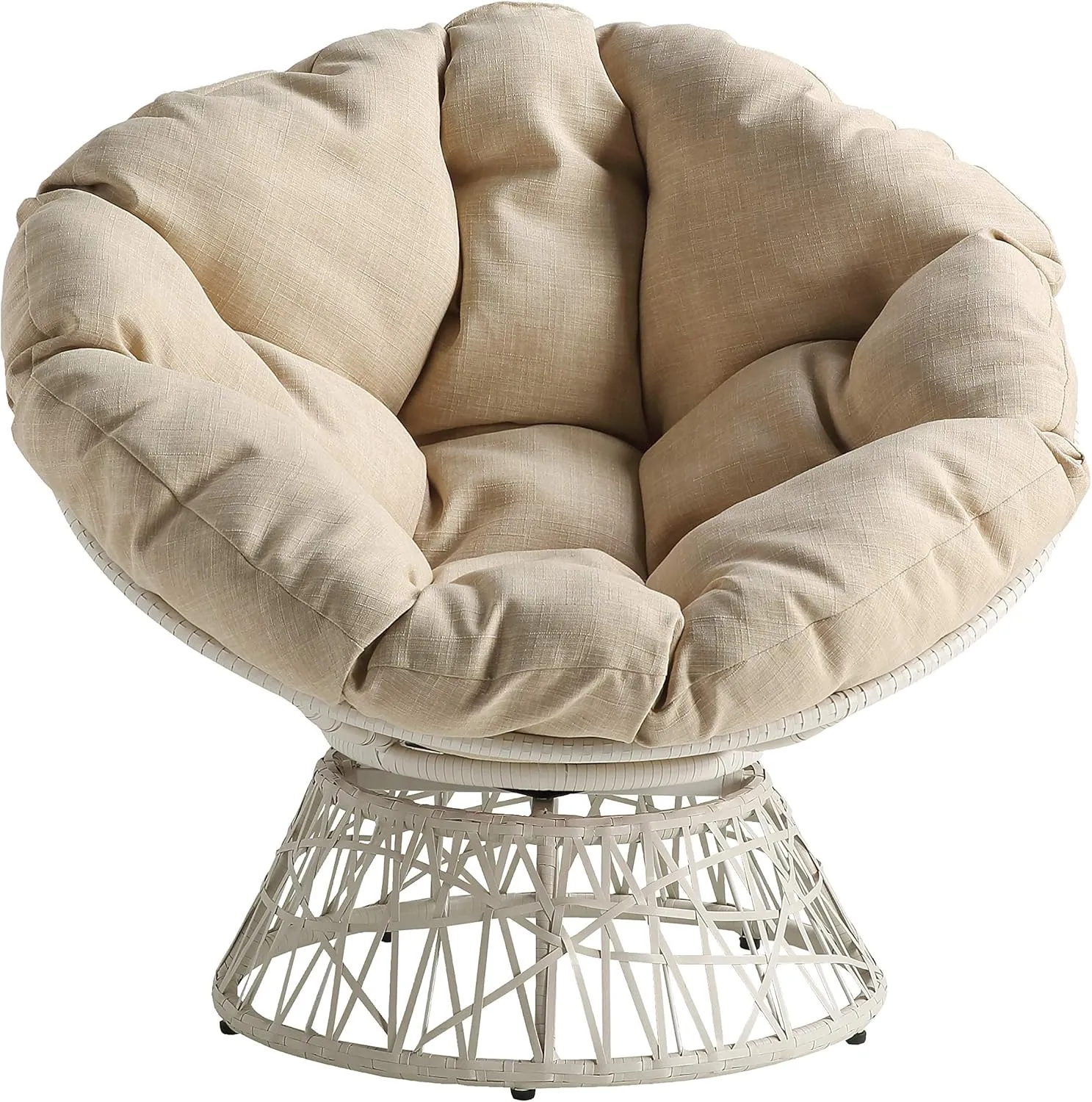 OSP Home Furnishings Wicker Papasan Chair with 360-Degree Swivel, Cream Frame with Cream Cushion