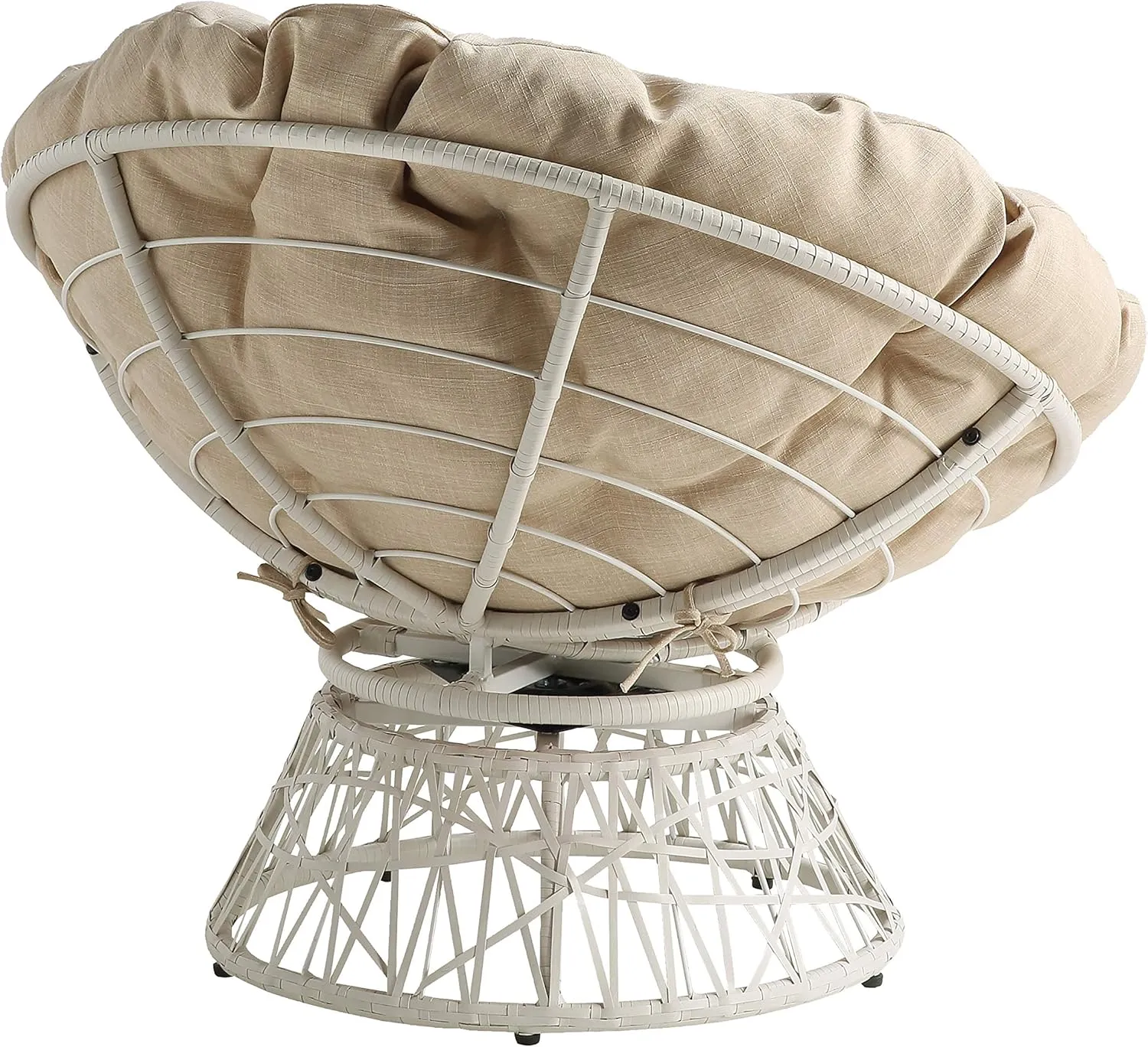 OSP Home Furnishings Wicker Papasan Chair with 360-Degree Swivel, Cream Frame with Cream Cushion