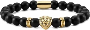 Ourania Onyx Lion Stone Bracelet Men - Black Onyx Beaded Stainless Steel Leo Head Bracelet Women 8mm
