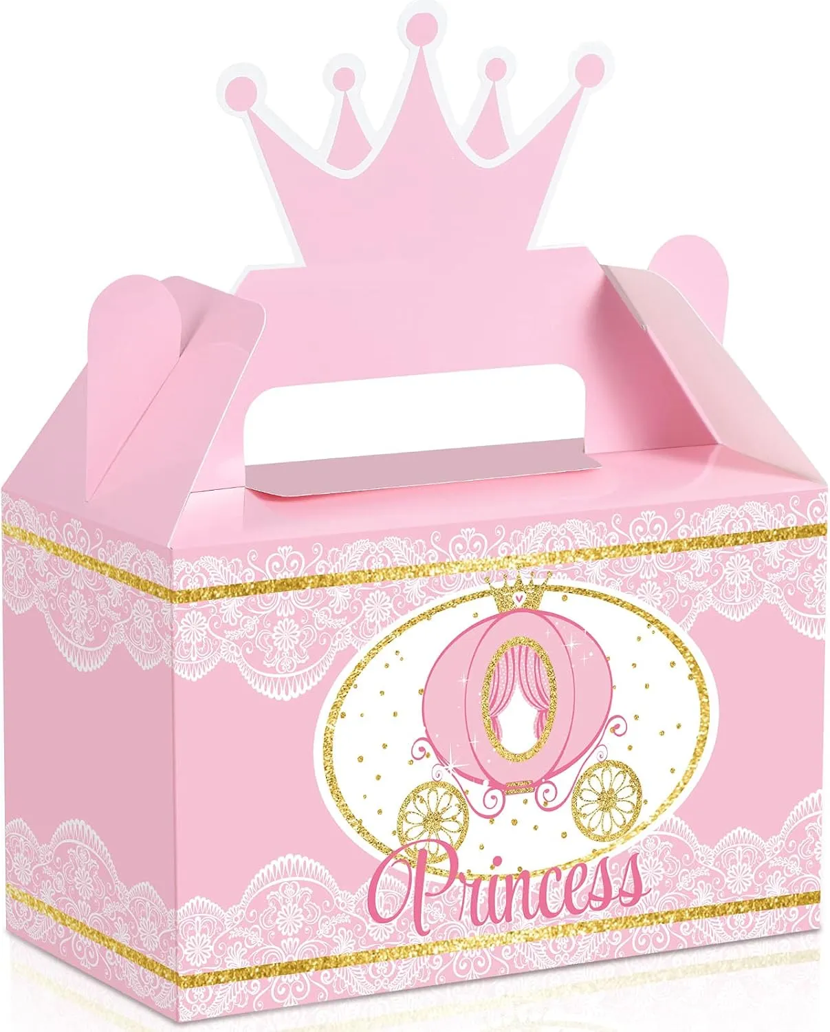 Outus 12 Pieces Little Princess Crown Treat Box Princess Decoration Supplies Favors Pink and Gold Princess Baby Shower or Birthday Girl Party Boxes