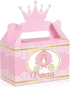 Outus 12 Pieces Little Princess Crown Treat Box Princess Decoration Supplies Favors Pink and Gold Princess Baby Shower or Birthday Girl Party Boxes