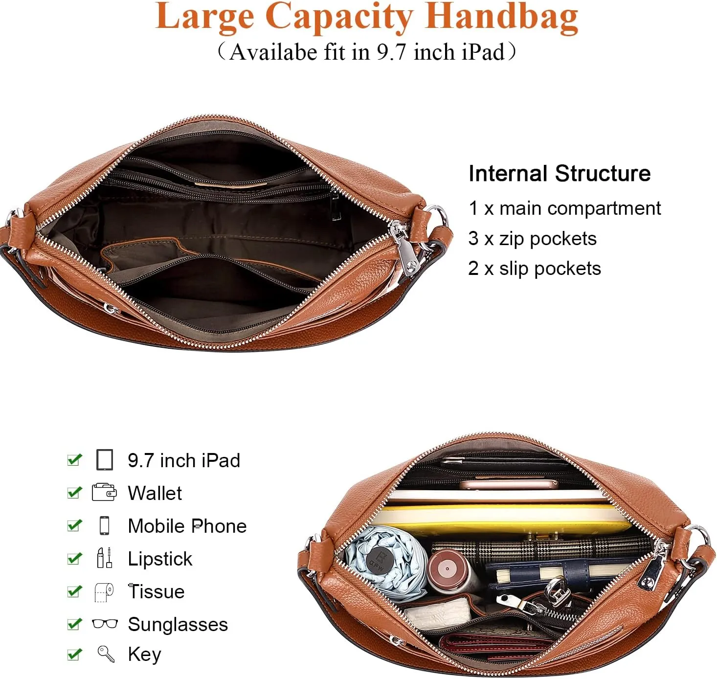 Over Earth Soft Leather Handbags for Women Crossbody Purses Multi Pockets Shoulder Bags Messenger Bag Medium