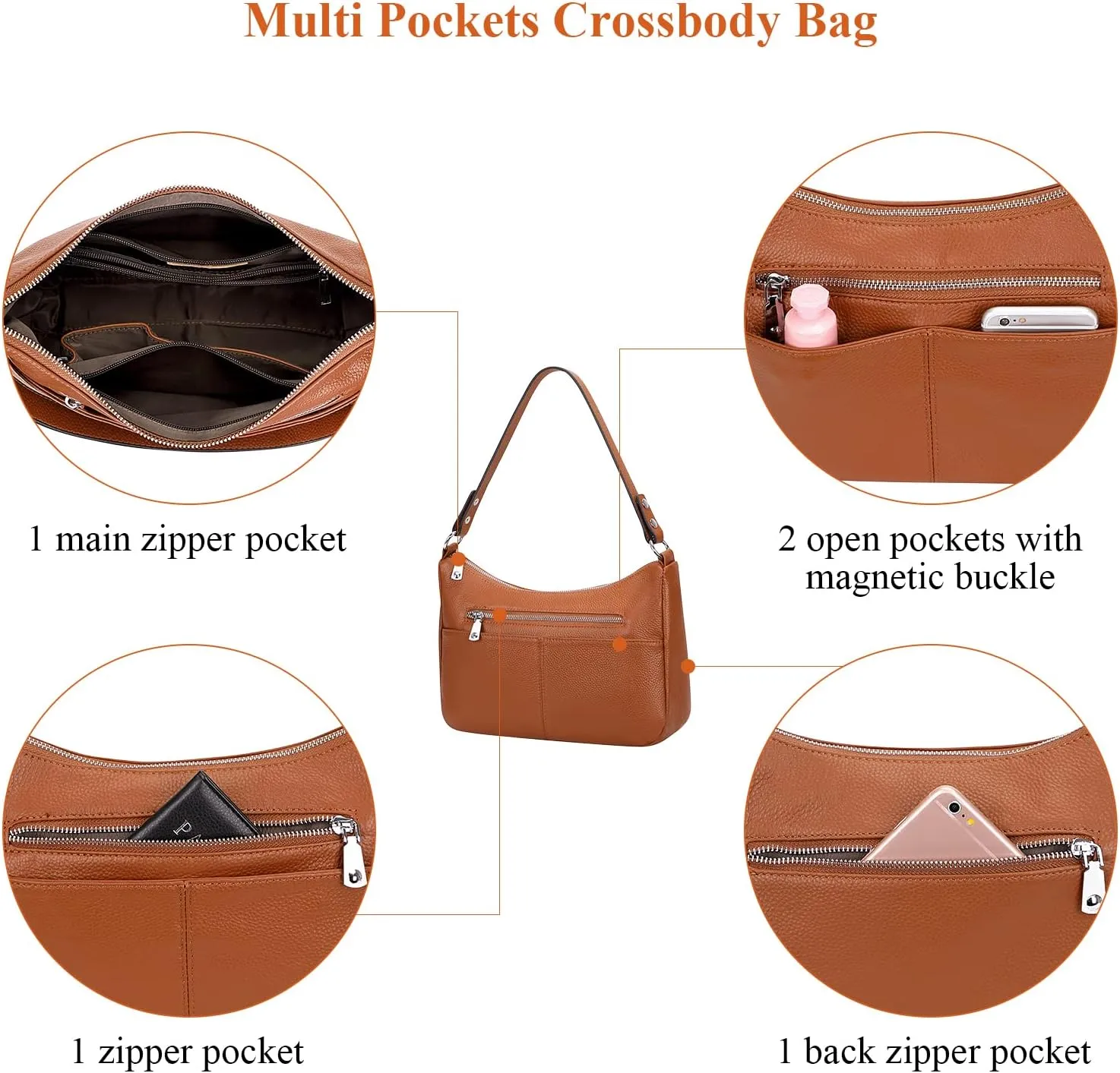 Over Earth Soft Leather Handbags for Women Crossbody Purses Multi Pockets Shoulder Bags Messenger Bag Medium