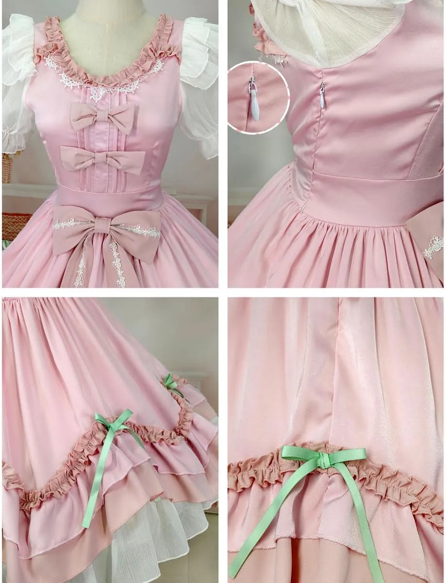 Packitcute Summer Ruffles Hem Cute Lolita Kawaii Dress for Teens Sweet Lace Bow High Waist A Line Cocktail Party Dresses