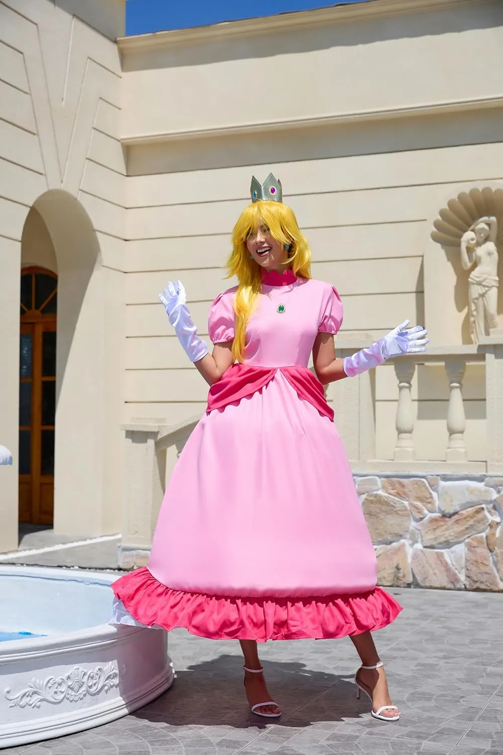 PAINEOMN Princess Dress for Women Halloween Princess Cosplay Costume Crown Earrings Gloves Set Adult Fancy Dress Suit