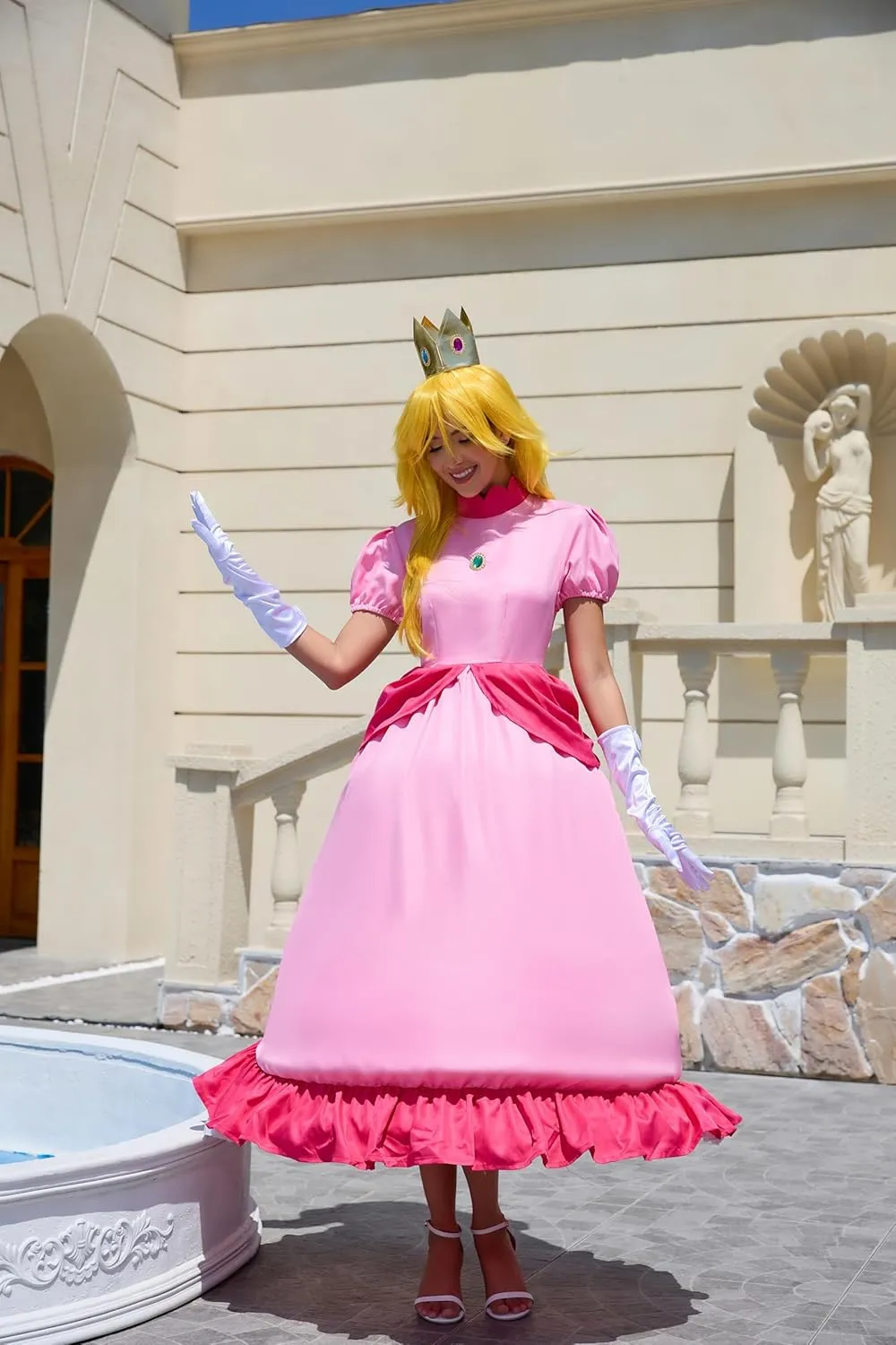 PAINEOMN Princess Dress for Women Halloween Princess Cosplay Costume Crown Earrings Gloves Set Adult Fancy Dress Suit