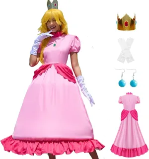 PAINEOMN Princess Dress for Women Halloween Princess Cosplay Costume Crown Earrings Gloves Set Adult Fancy Dress Suit