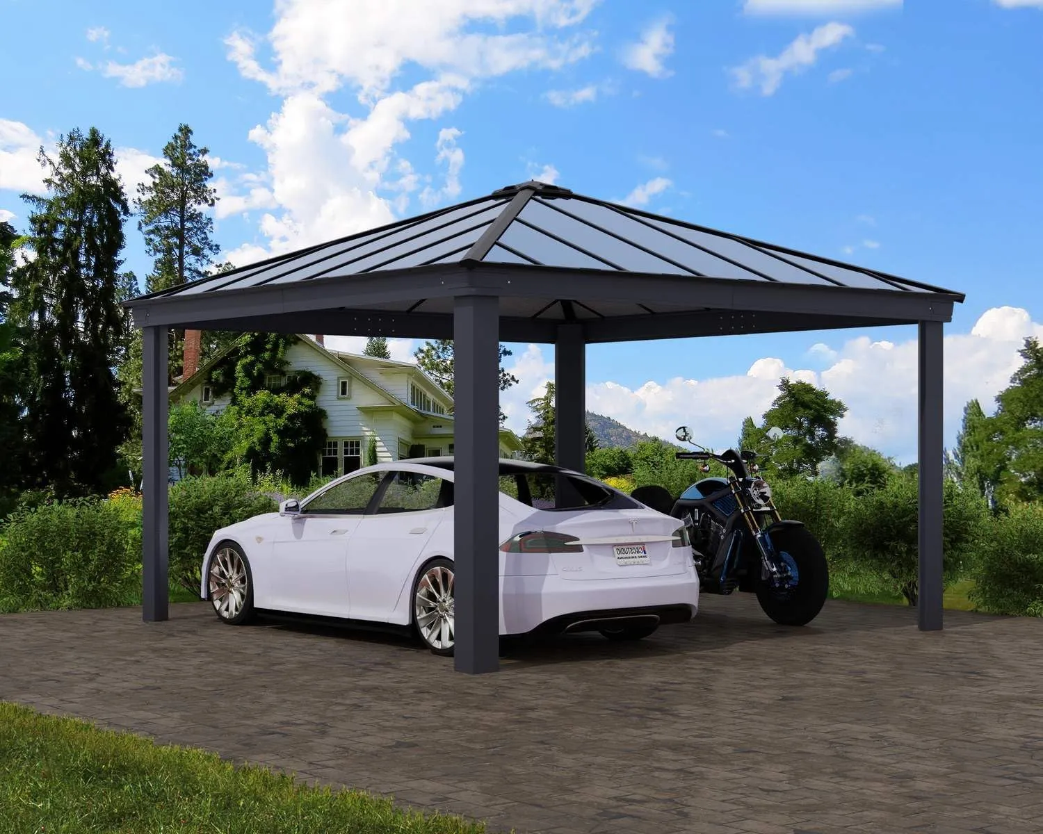 Palram - Canopia Colorado 14 x 14 x 6.5 Carport, Heavy Duty Metal Car Port, Weather-Protected Aluminum Frame, Polycarbonate RV & Car Storage, UV Protected, DIY Truck Garage Kit, 10-Year Warranty, Gray