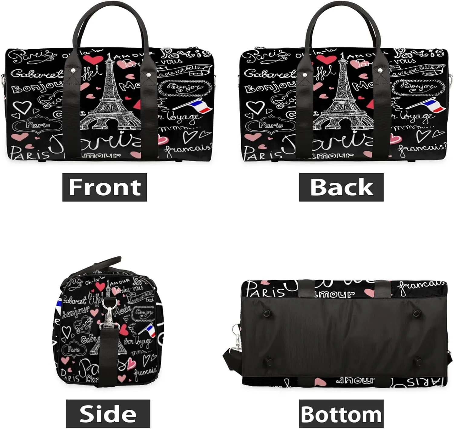 Paris Eiffel Tower Travel Duffle Bag for Women Men, Carry On Overnight Bag, Weekend Travel Duffel Tote Bags for Trips Sport Hospital