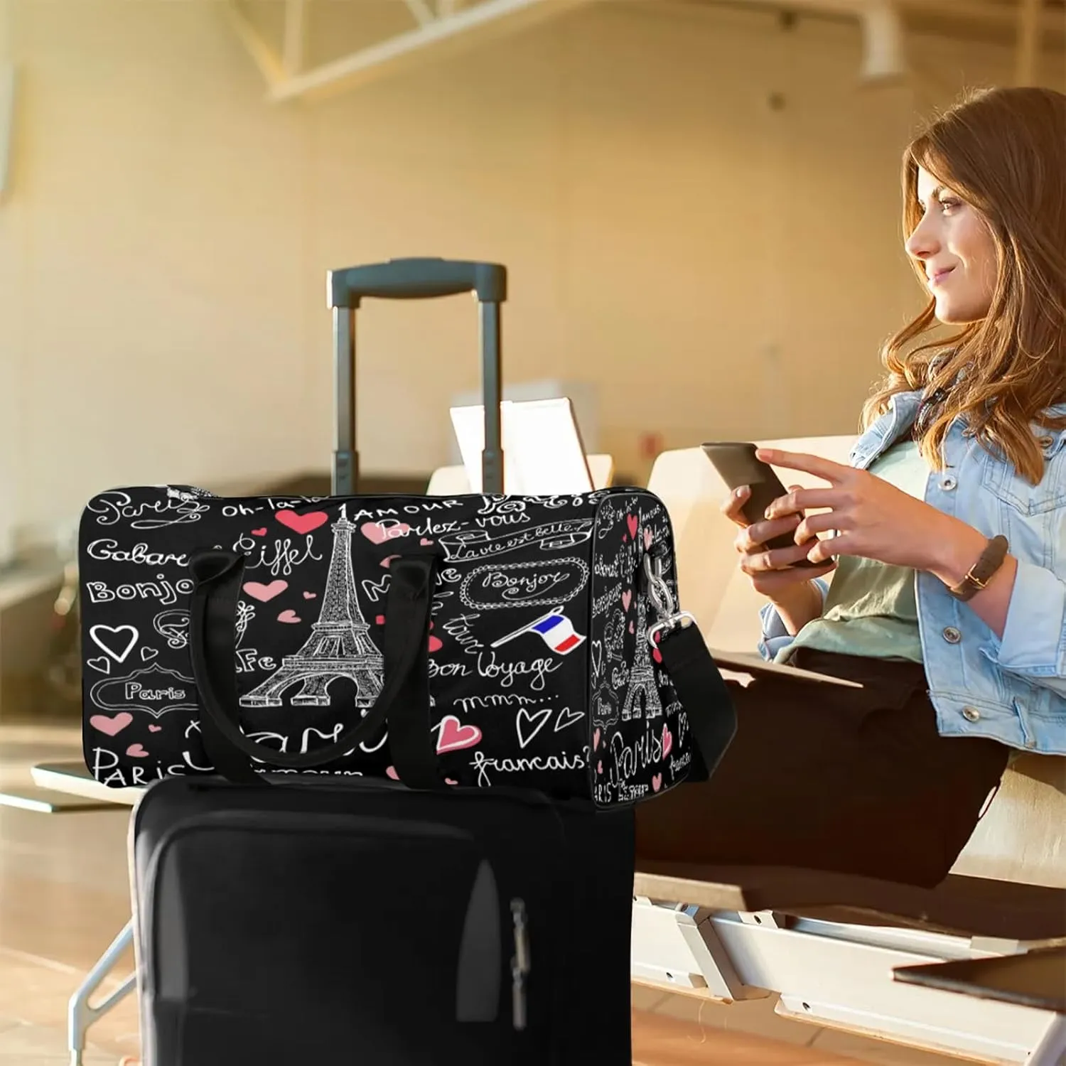 Paris Eiffel Tower Travel Duffle Bag for Women Men, Carry On Overnight Bag, Weekend Travel Duffel Tote Bags for Trips Sport Hospital