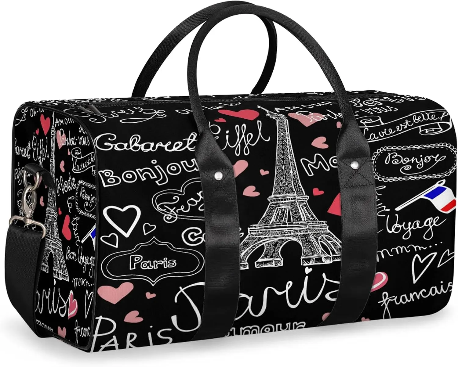 Paris Eiffel Tower Travel Duffle Bag for Women Men, Carry On Overnight Bag, Weekend Travel Duffel Tote Bags for Trips Sport Hospital
