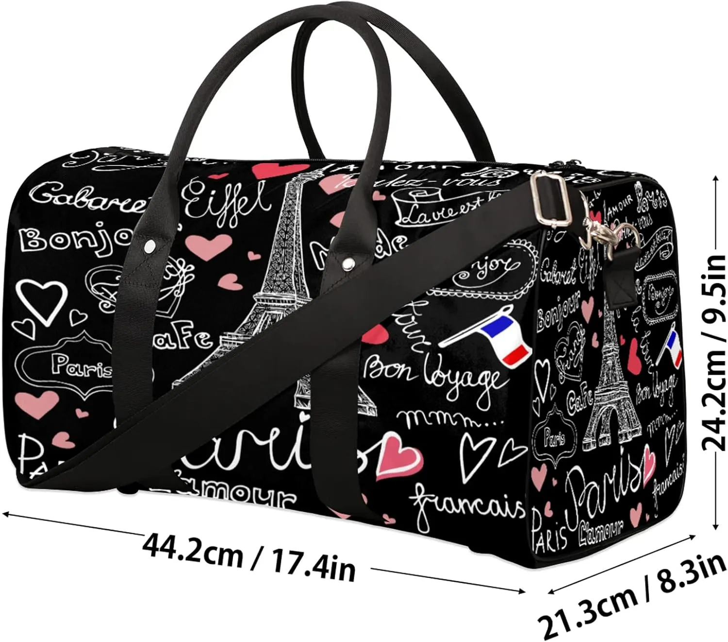 Paris Eiffel Tower Travel Duffle Bag for Women Men, Carry On Overnight Bag, Weekend Travel Duffel Tote Bags for Trips Sport Hospital