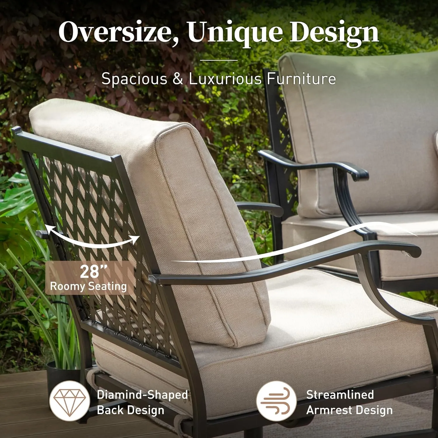 Patio Furniture Set, Modern Metal Outdoor Patio Furniture, 3 Seater Sofa, 2 Fixed Chairs, 2 Ottomans and 5.75" Extra Thick Cushion, Patio Conversation Set for Garden Backyard Deck