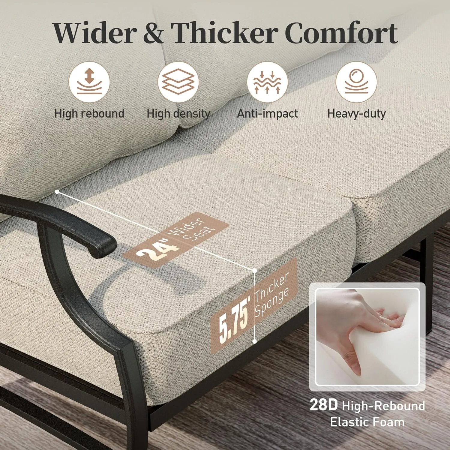 Patio Furniture Set, Modern Metal Outdoor Patio Furniture, 3 Seater Sofa, 2 Fixed Chairs, 2 Ottomans and 5.75" Extra Thick Cushion, Patio Conversation Set for Garden Backyard Deck