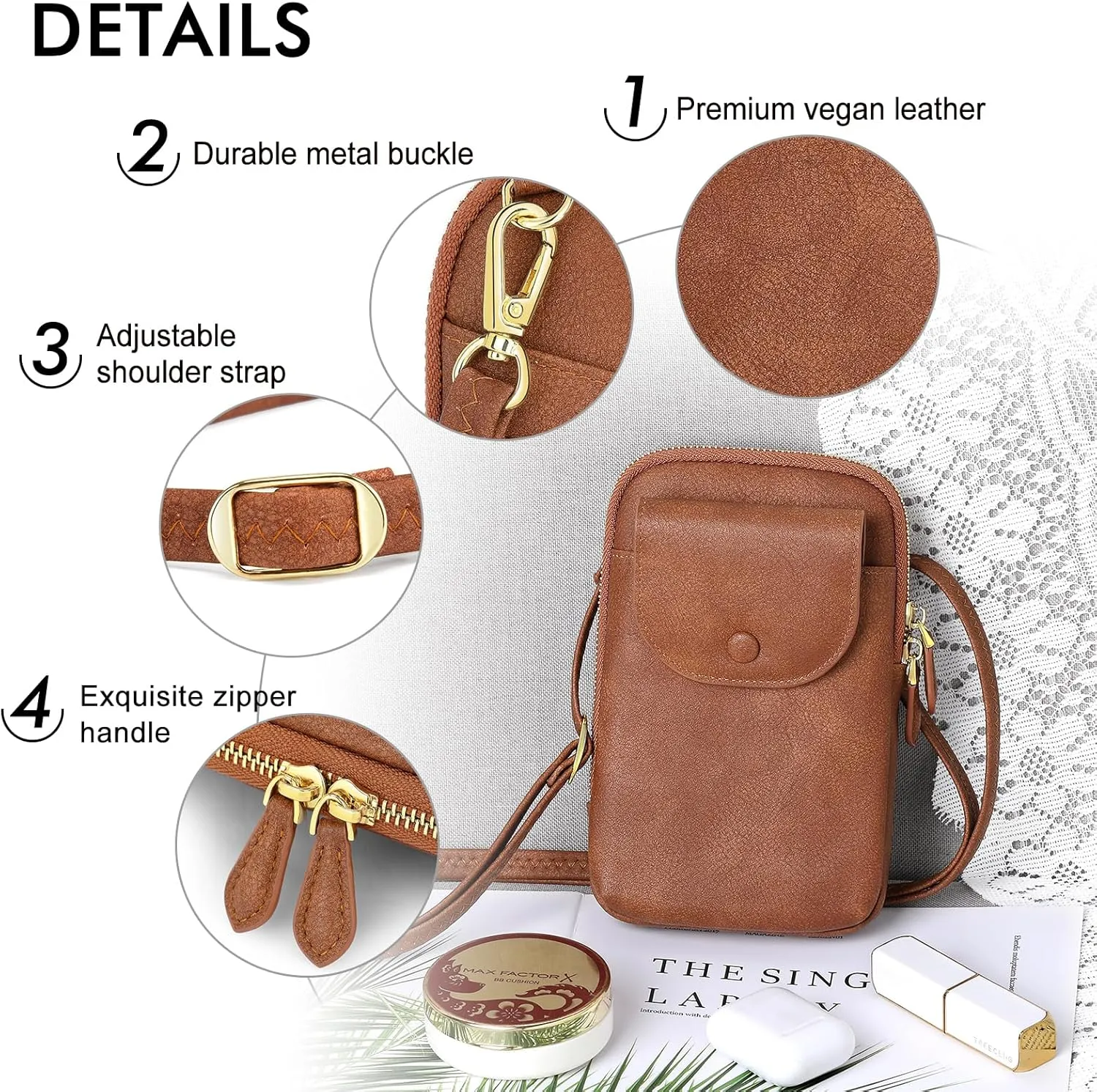 Peacocktion Small Crossbody Bags for Women, Cell Phone Bag Wallet Purses with Card Slots Adjustable Strap Zipper