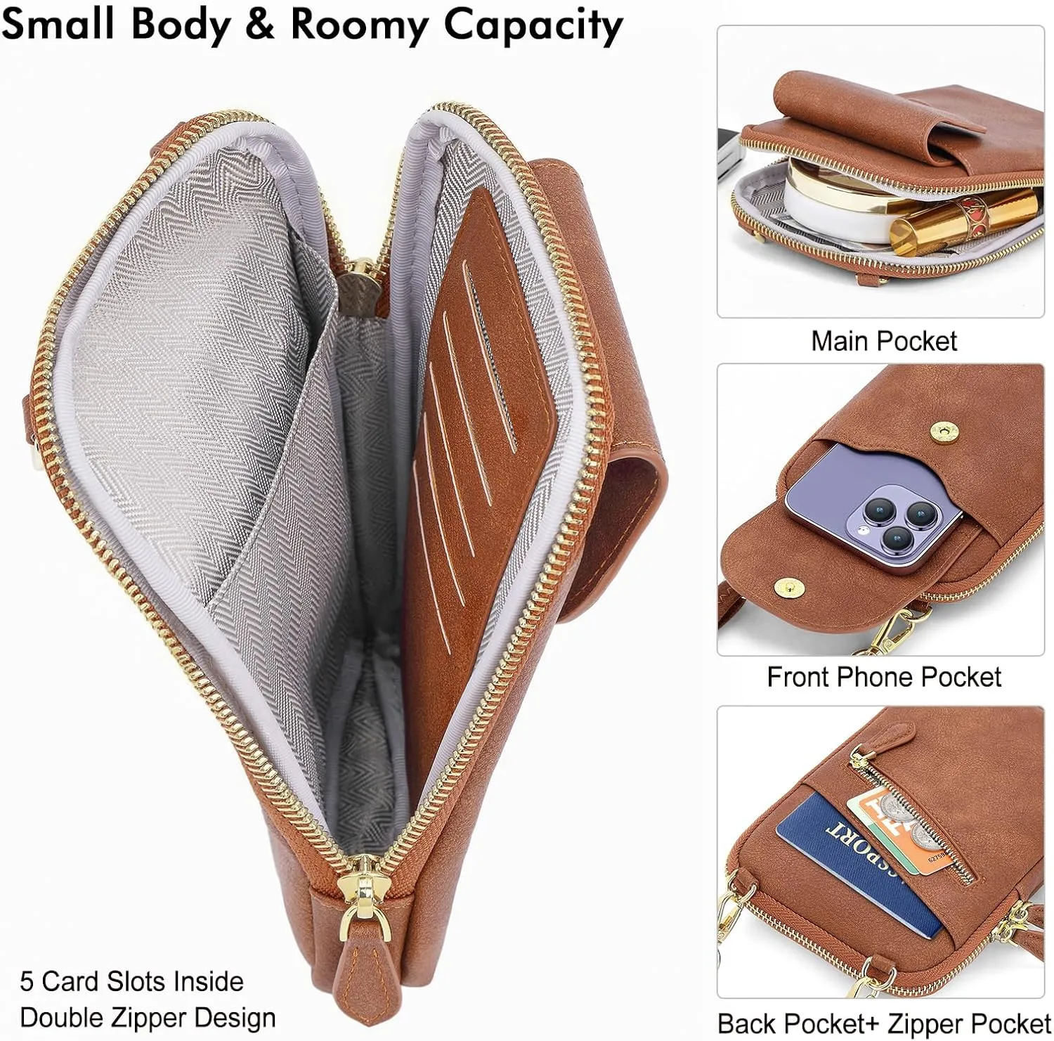 Peacocktion Small Crossbody Bags for Women, Cell Phone Bag Wallet Purses with Card Slots Adjustable Strap Zipper