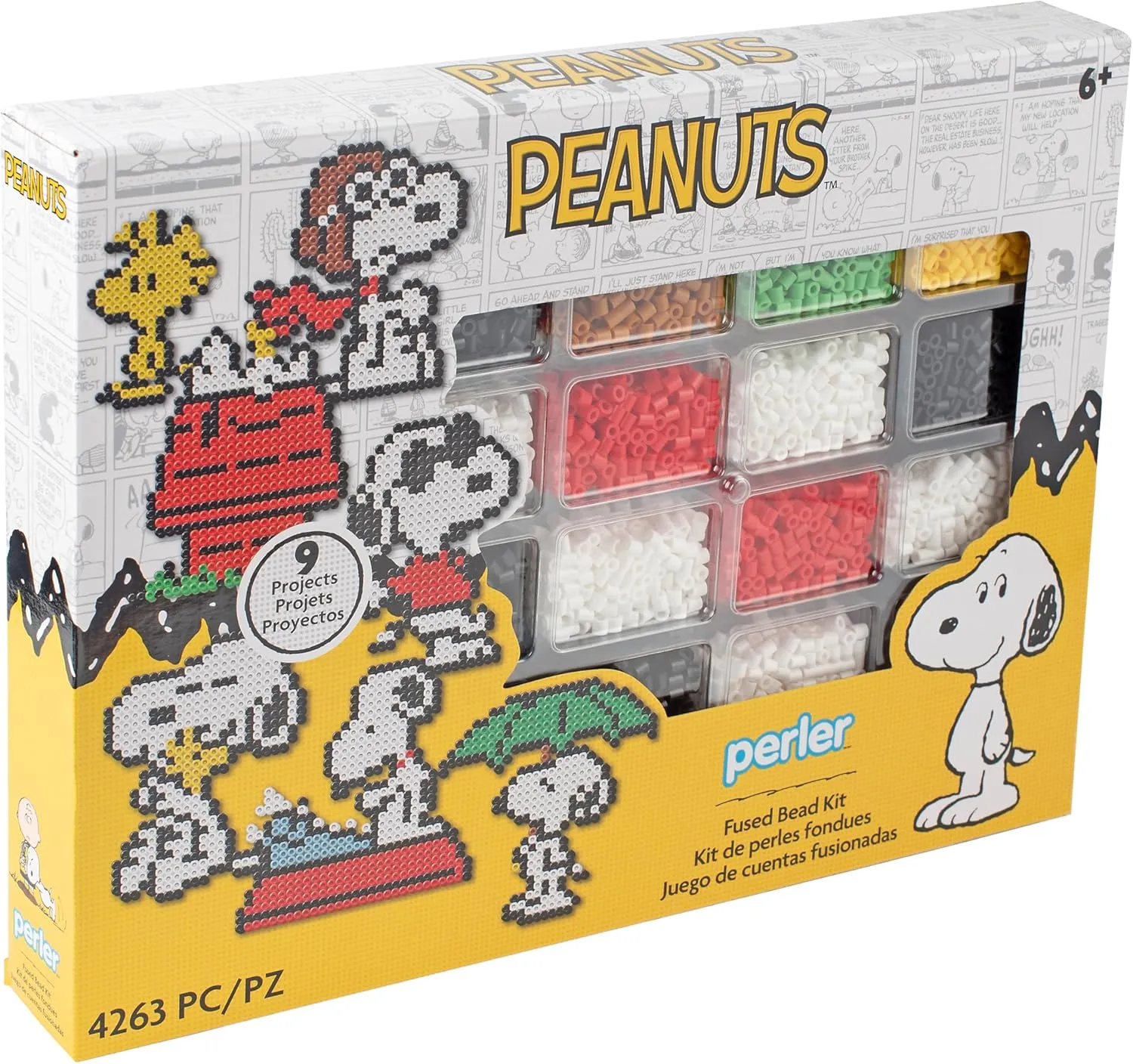 Perler 80-57183 Peanuts Fused Bead Deluxe Box Kit, 9 Unique Patterns, Multicolor, 4263 Pieces