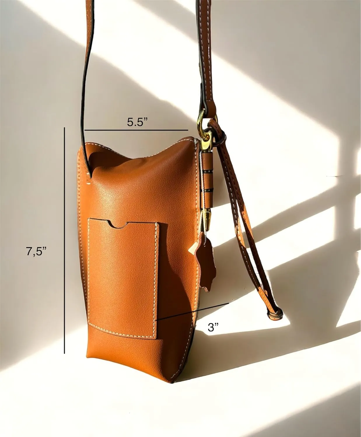Personalizable Genuine Leather small cell phone bag for woman Crossbody sling Wallet Purses, gift for her, Friend Sister Daughter Mother (Cognac, Customizable)