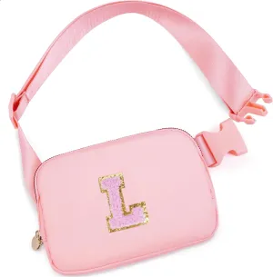 Personalized Belt Bag for Women Girls - Fashion Mini Waist Packs with Adjustable Strap - Trendy Travel Fanny Pack Crossbody Bags with Initial Letter - Teen Gifts | Peach,L