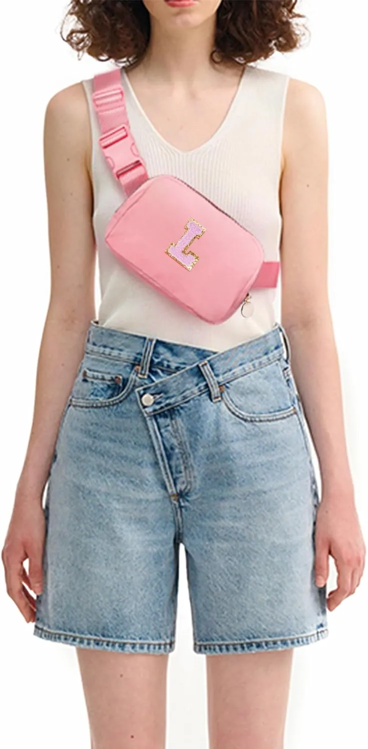 Personalized Belt Bag for Women Girls - Fashion Mini Waist Packs with Adjustable Strap - Trendy Travel Fanny Pack Crossbody Bags with Initial Letter - Teen Gifts | Peach,L