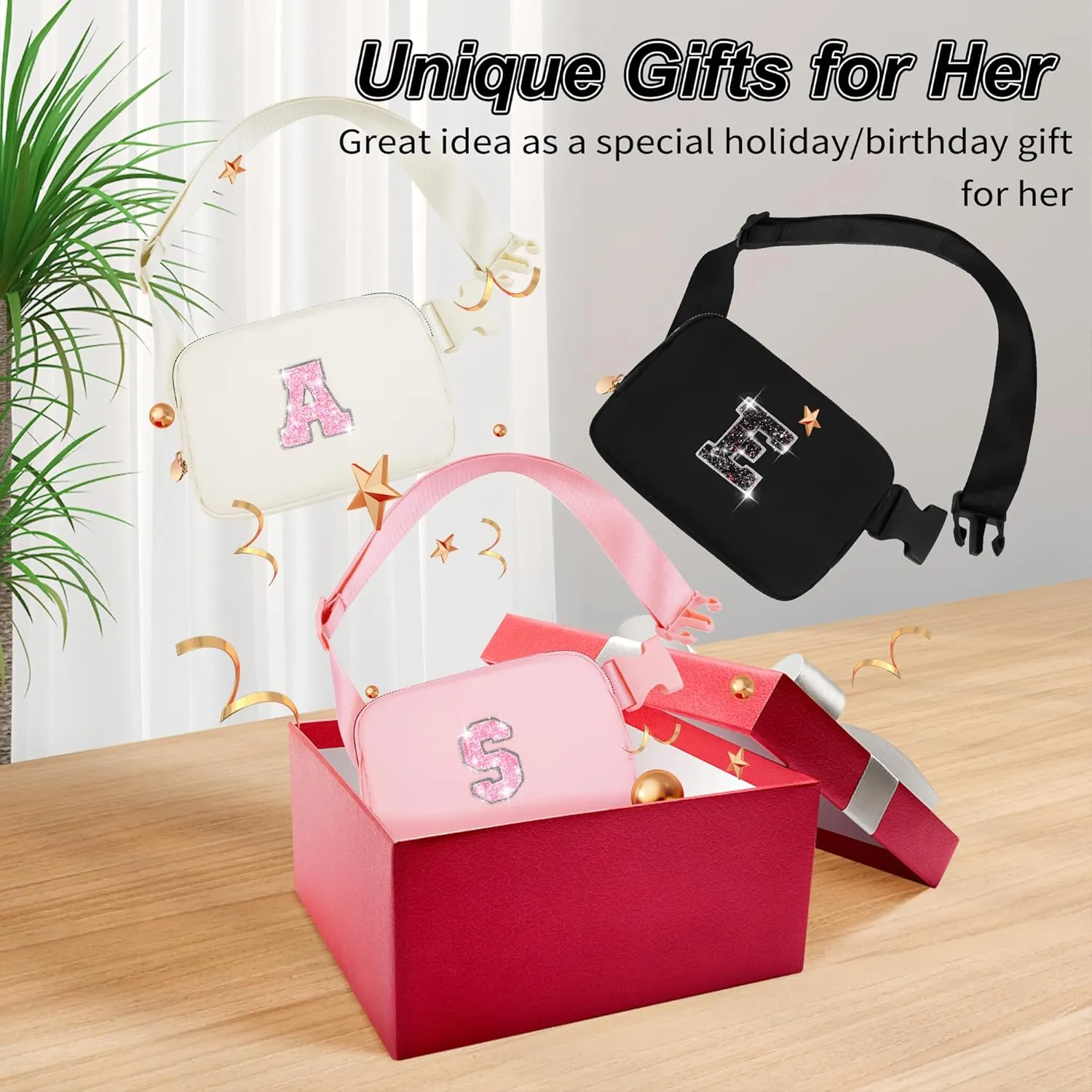 Personalized Crossbody Bag for Women Girls - Fashion Small Waist Packs with Adjustable Strap - Trendy Travel Fanny Pack Belt Bags with Initial Letter - Teen Gifts | J,Black Bag