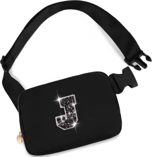 Personalized Crossbody Bag for Women Girls - Fashion Small Waist Packs with Adjustable Strap - Trendy Travel Fanny Pack Belt Bags with Initial Letter - Teen Gifts | J,Black Bag