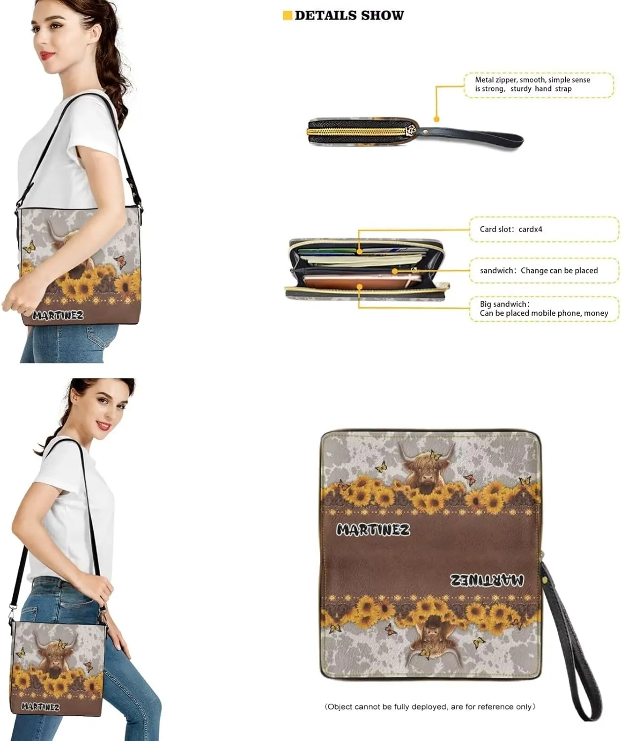 Personalized Crossbody Bag Set for Women, Customized Tote Bags for Women with Name with PU Custom Name Wallet