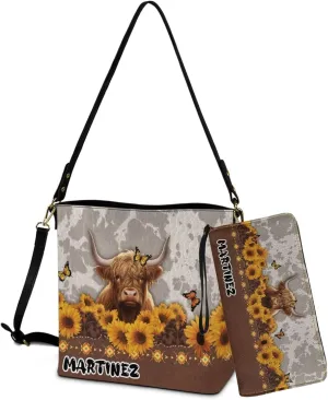 Personalized Crossbody Bag Set for Women, Customized Tote Bags for Women with Name with PU Custom Name Wallet