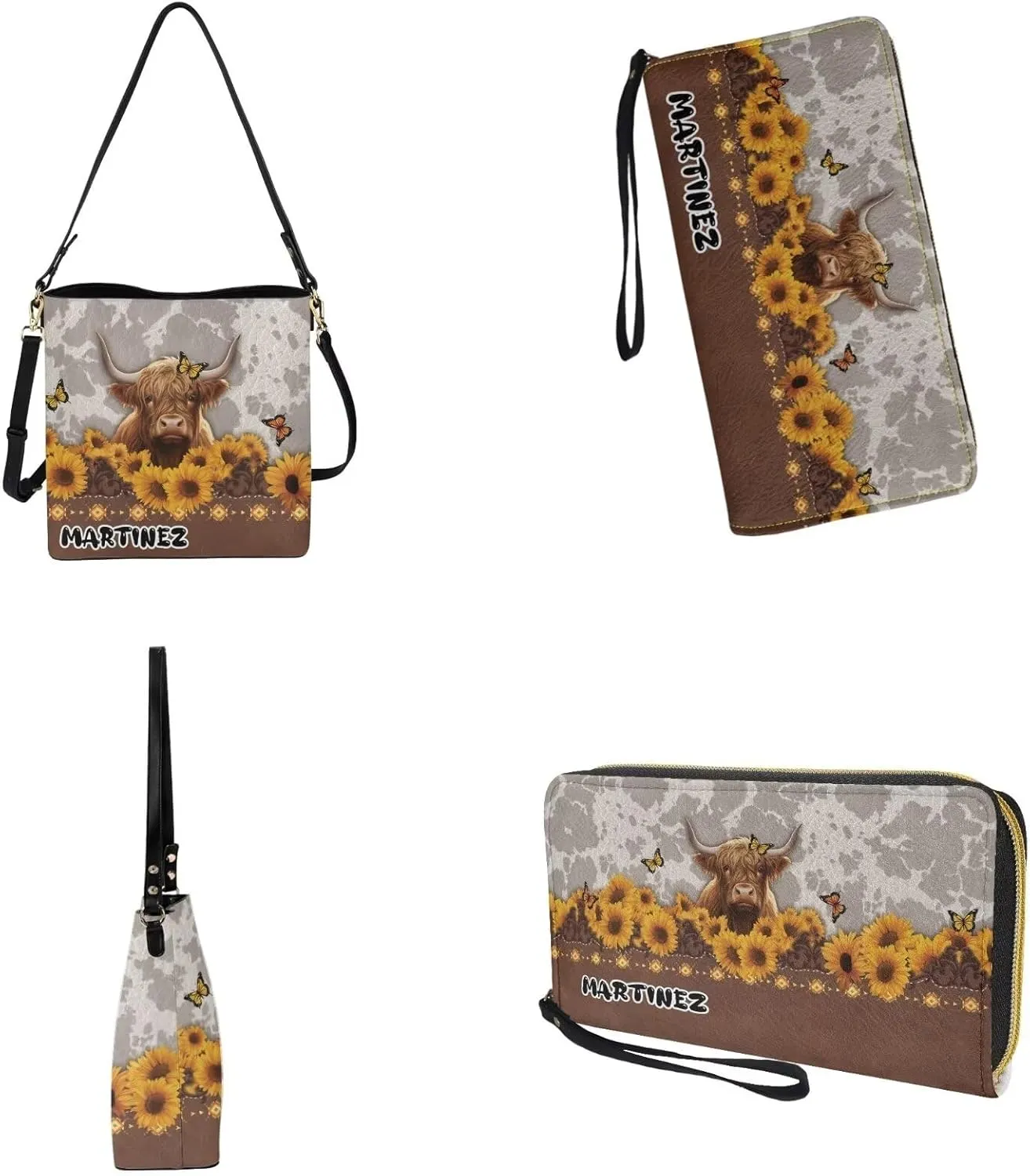 Personalized Crossbody Bag Set for Women, Customized Tote Bags for Women with Name with PU Custom Name Wallet